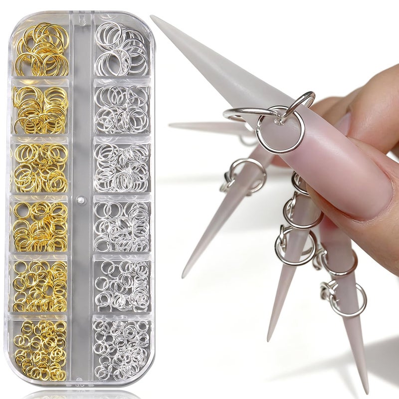 furtherpretty Gothic Punk Nail Piercing Charms, Gold Silver Open Rings Dangle Nail Charms, Y2K Grommets & Eyelets Nail Art Decorations Accessories, Manicure Supplies, Jump Rings for Jewelry Making - Image 1